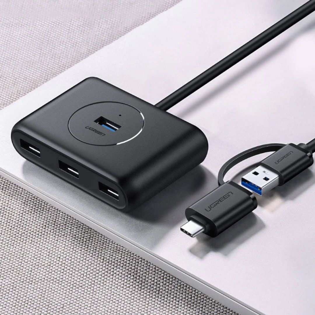 Hub USB 3.0 UGREEN CR113 de 4 Puertos con Adaptador USB-C y Cable de 1 Metro