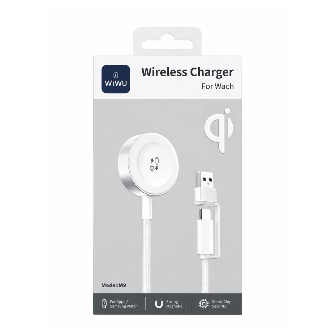 Cargador Inalámbrico WIWU M9 Apple Watch USB-A USB-C 2 en 1