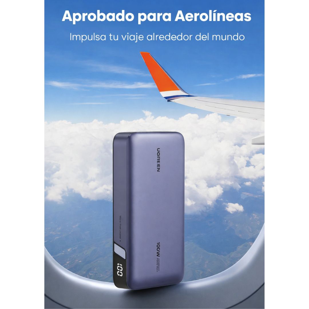 Power Bank UGREEN 20000mAh 100W PD 3.0 USB-C Carga Rápida para Laptop y Celular PB205