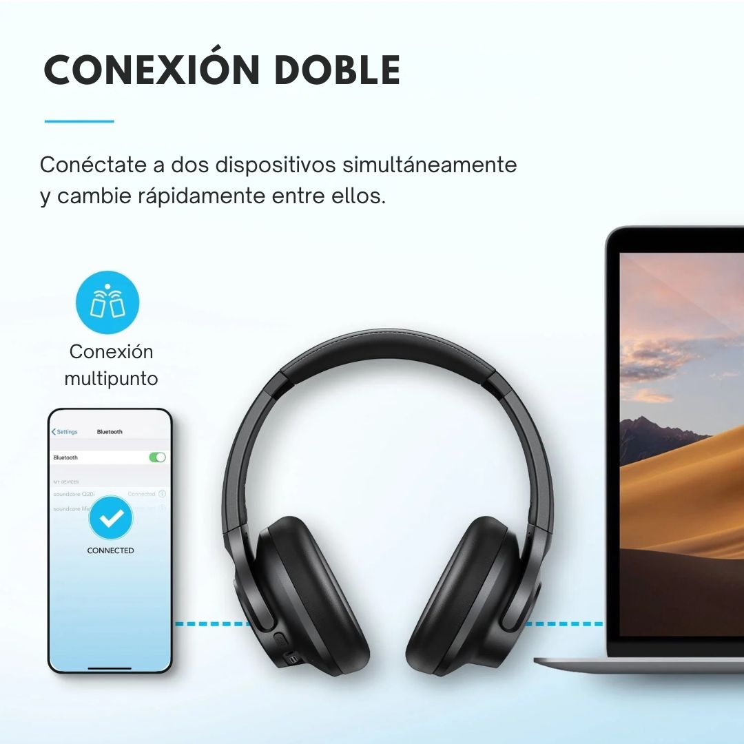 Audífonos Bluetooth Soundcore Q20i ANC 60h Hi-Res Multipunto