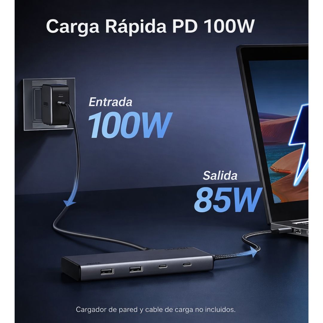 Hub USB-C UGREEN 8 en 1 Triple Pantalla 4K HDMI DisplayPort 100W 10Gbps CM639