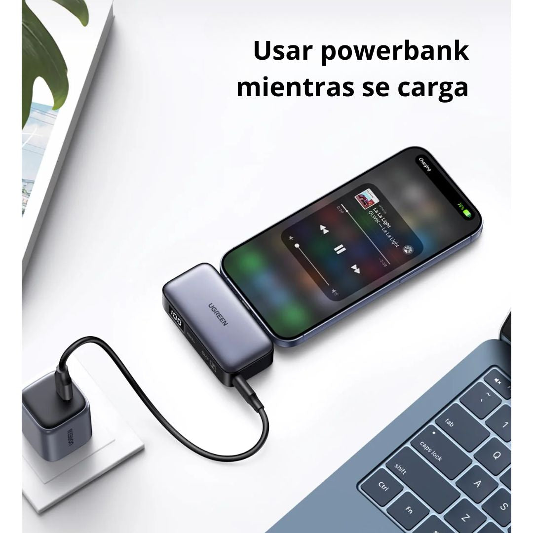 Power Bank 5000mAh UGREEN PB503 20W Carga Rápida con USB-C Integrado y Soporte