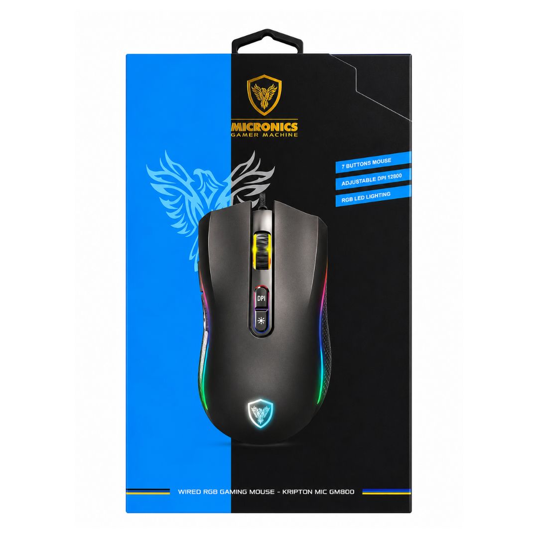 Mouse Gamer Cableado Micronics Kripton MIC GM800 RGB 12800 DPI 7 Botones