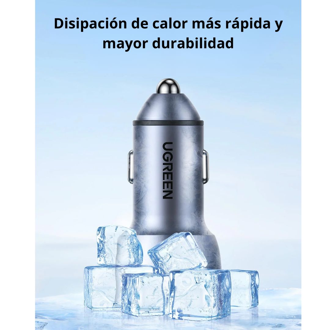 Cargador de Auto UGREEN 60W Doble USB-C PD 30W Carga Rápida para iPhone y Samsung CD213