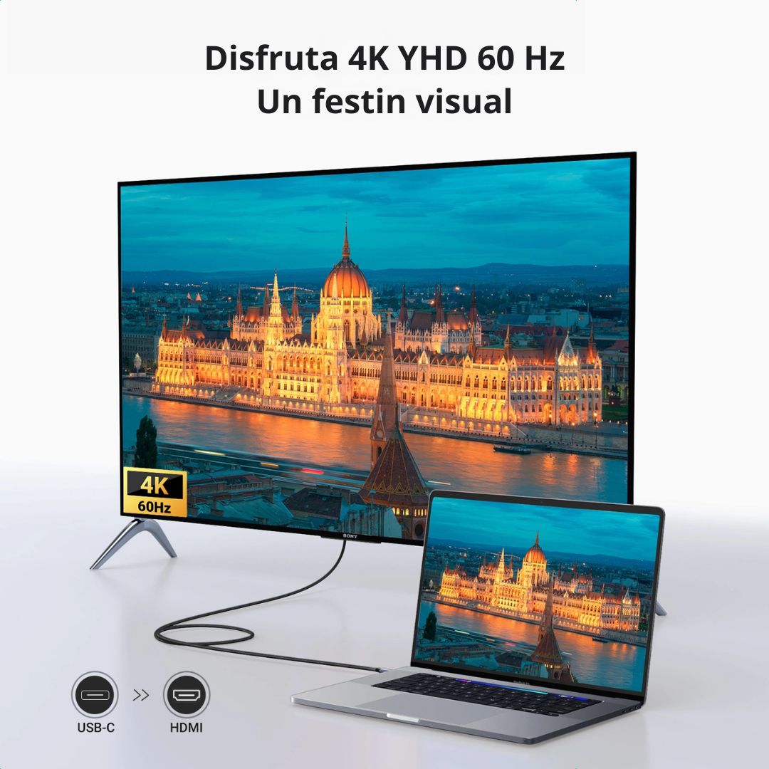 Cable USB-C a HDMI UGREEN MM142 1.5m 4K 60Hz para Laptop TV y Proyector