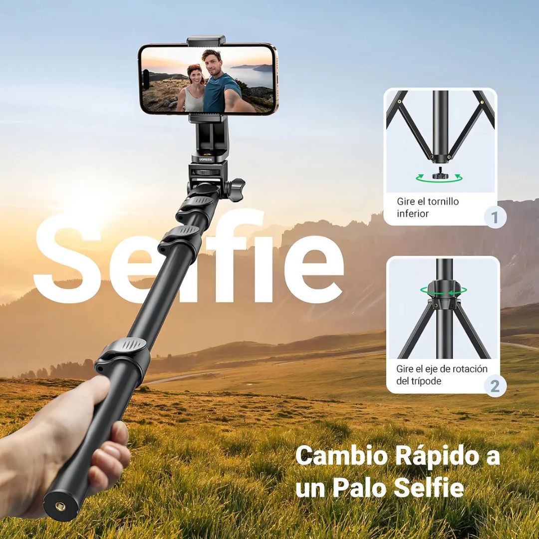 Trípode Selfie UGREEN LP680 de 1.8 m con Control Bluetooth para Celular y Streaming