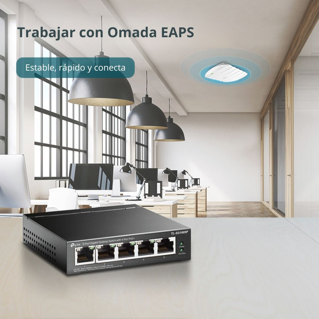 Switch PoE Gigabit 5 Puertos TP-Link TL-SG1005P 4 PoE+ 65W para Cámaras IP