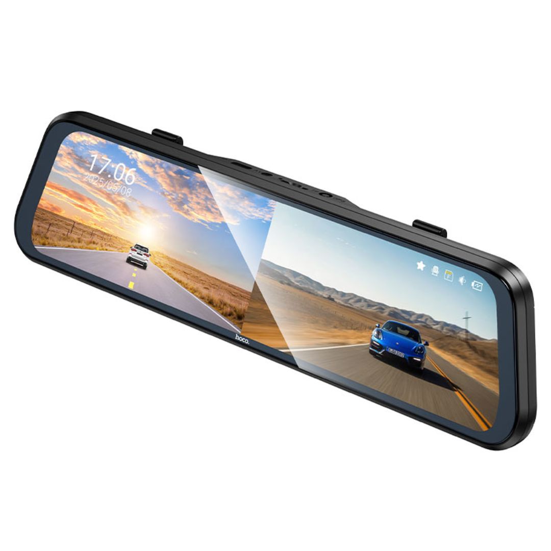 Cámara Vehicular Hoco DV16 Espejo Retrovisor 1080P Dual con Pantalla Táctil y Visión Nocturna