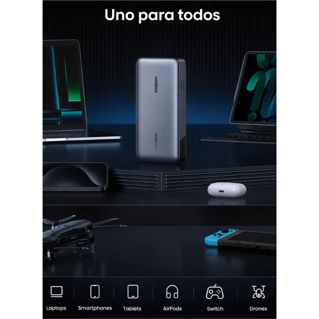 Power Bank UGREEN 25000mAh 145W PD 3.1 USB-C Carga Rápida para Laptop MacBook y Celular PB205