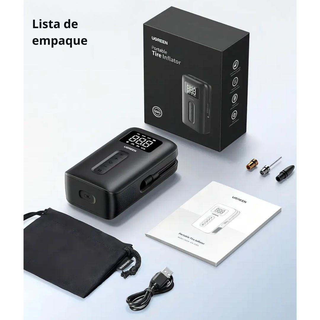 Inflador de Llantas Portátil UGREEN CD259 150 PSI Recargable con Pantalla Digital y Luz LED