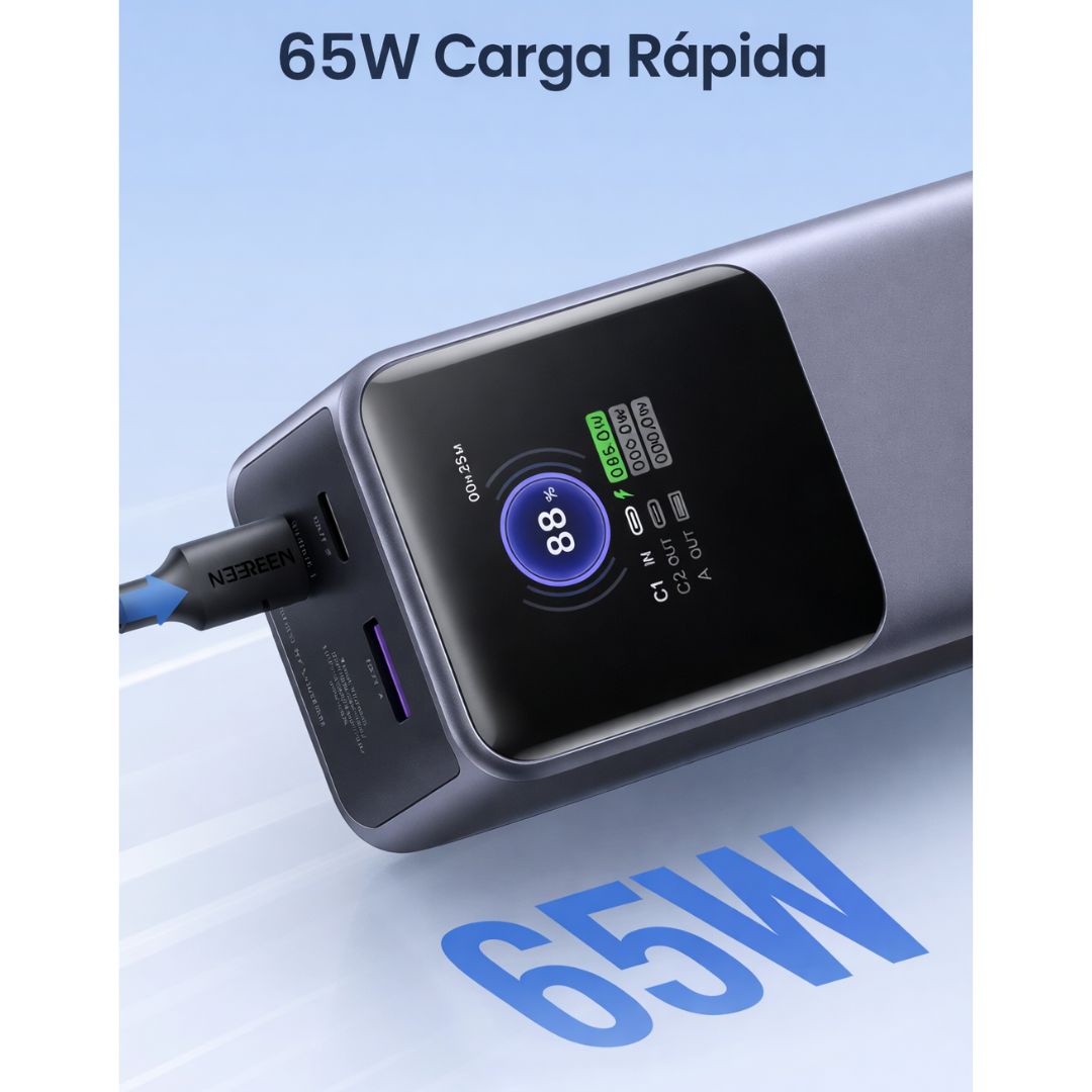 Power Bank UGREEN Nexode 20000mAh 100W PD 3.0 con Pantalla TFT USB-C para Laptop y Celular PB721