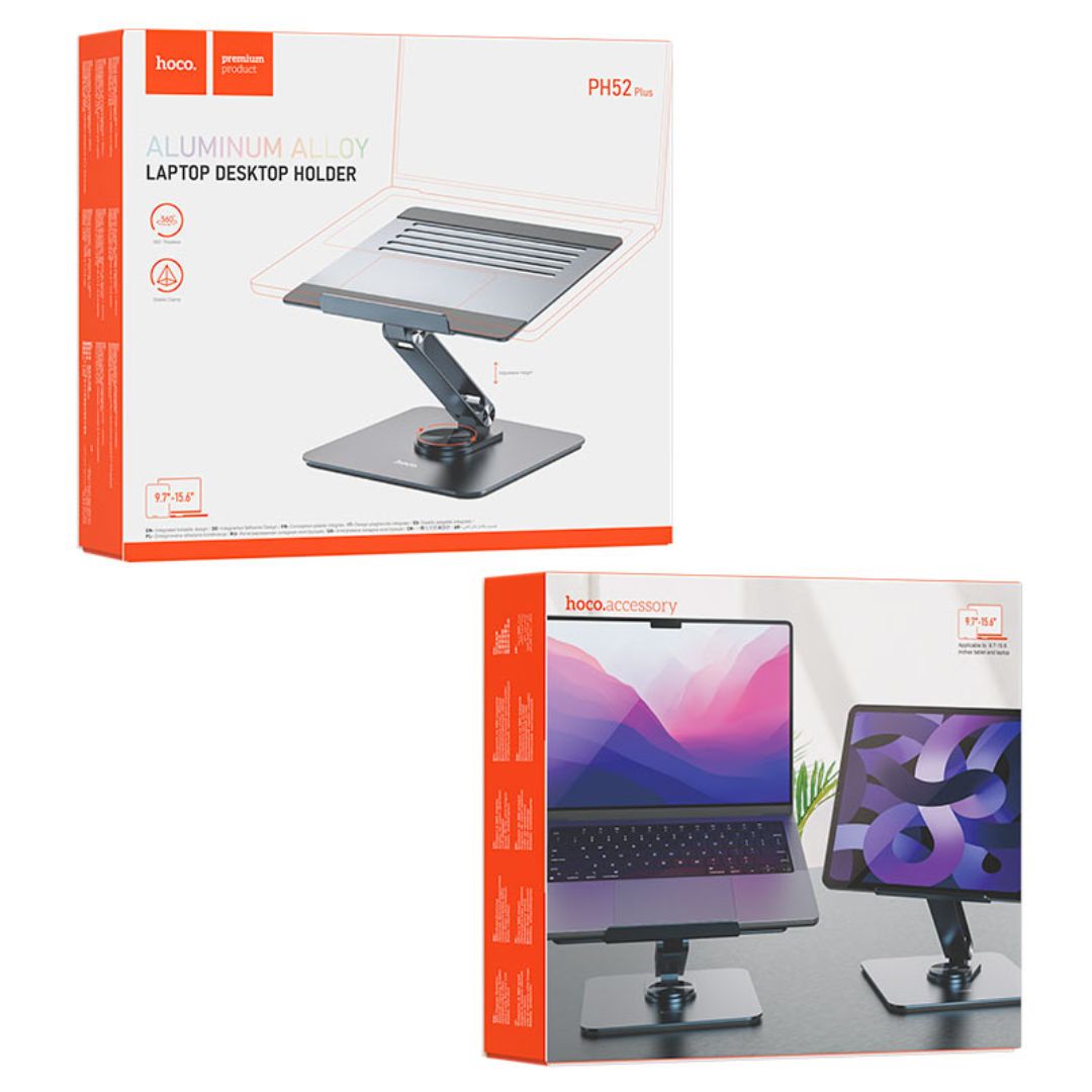 Soporte para Laptop y Tablet Hoco PH52 Plus Giratorio 360° de Aluminio 9.7 a 15.6 Pulgadas