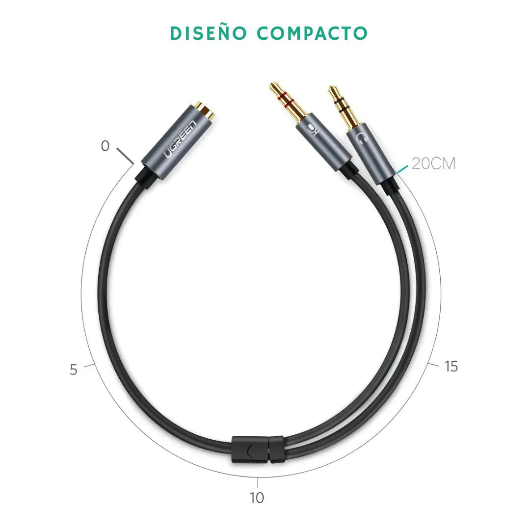 Cable Divisor de Audio UGREEN AV140 3.5 mm TRRS a Doble 3.5 mm TRS