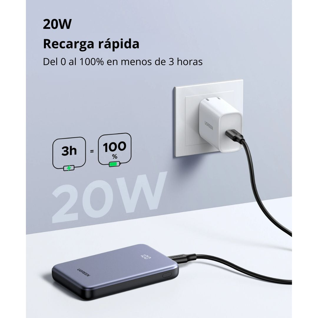 Power Bank 10000mAh UGREEN PB507 Zapix 22.5W Carga Rápida con Pantalla LED