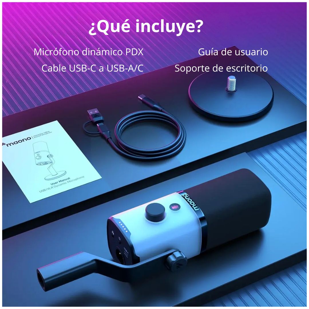 Micrófono Maono PD100X Dinámico USB-C XLR RGB para Streaming