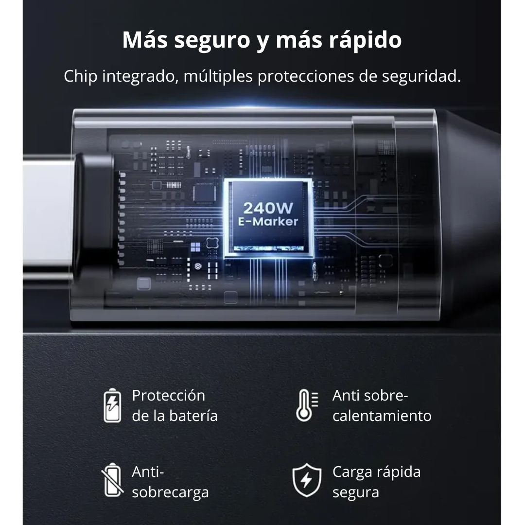 Cable USB-C a USB-C UGREEN L536 240W 2m Carga Rápida PD Trenzado