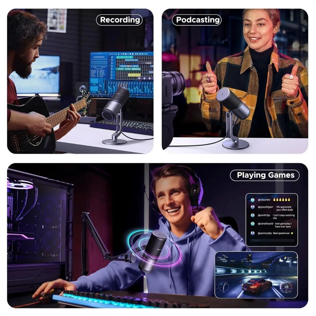Micrófono Gamer USB UGREEN CM769 RGB Cardioide 24bit 96kHz para Streaming y Podcast