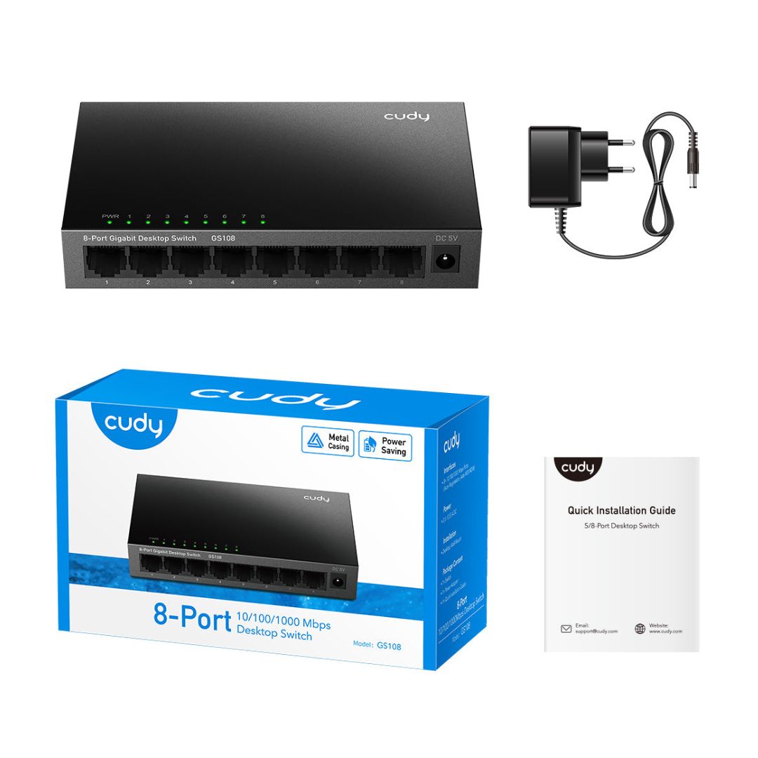 Switch de Red Gigabit Ethernet Cudy GS108 8 Puertos RJ45 Metálico