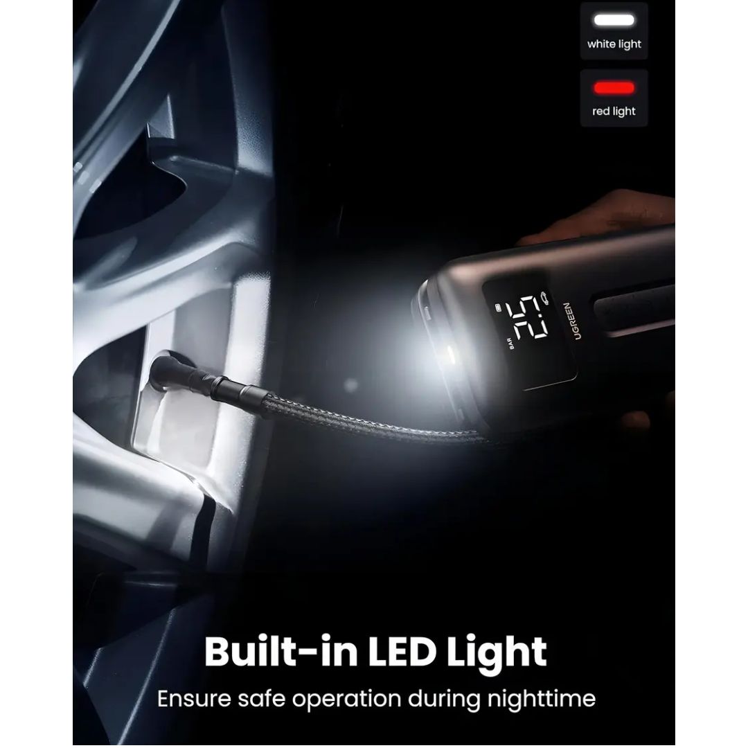 Inflador de Llantas Portátil UGREEN CD259 150 PSI Recargable con Pantalla Digital y Luz LED