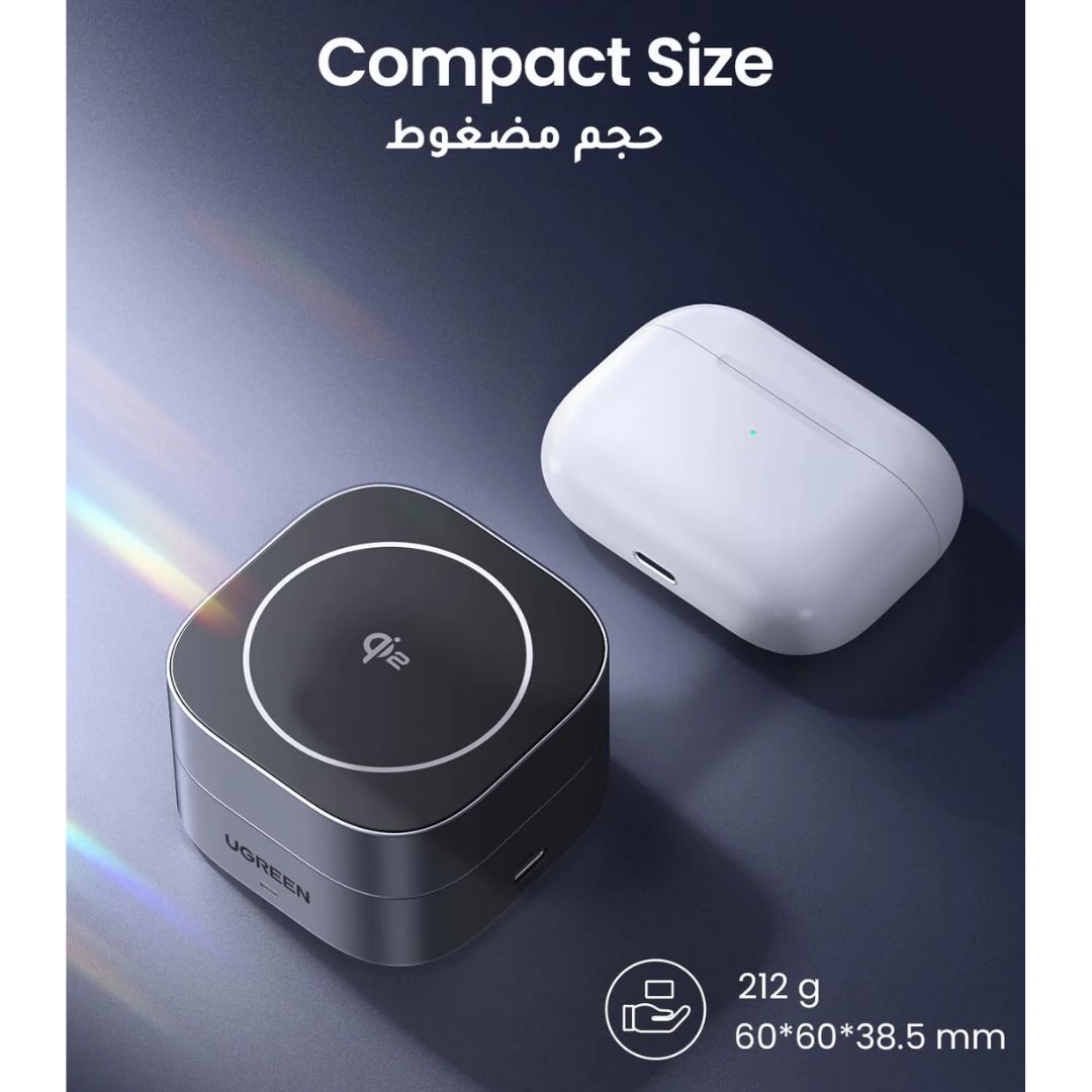 Cargador Inalámbrico Magnético UGREEN W702 Qi2 2 en 1 15W para iPhone AirPods