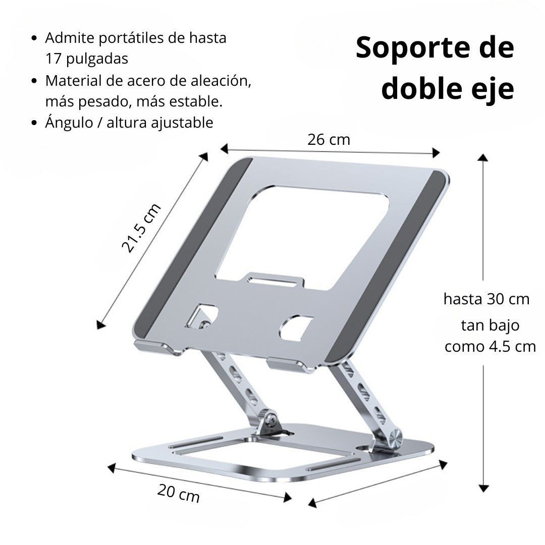Soporte Metálico para Laptop 10–17″ Ajustable con Doble Eje 180° y Altura 4.5–30 cm