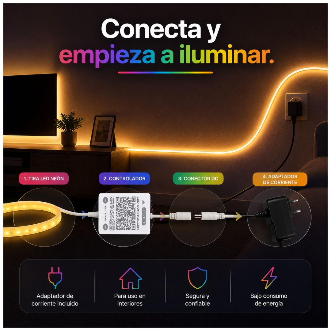 Tira LED Neón RGBIC 5m 24V Bluetooth App y Modo Música