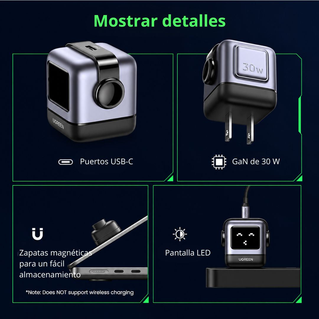 Cargador UGREEN Uno RG CD359 30W USB-C GaN Carga Rápida Robot