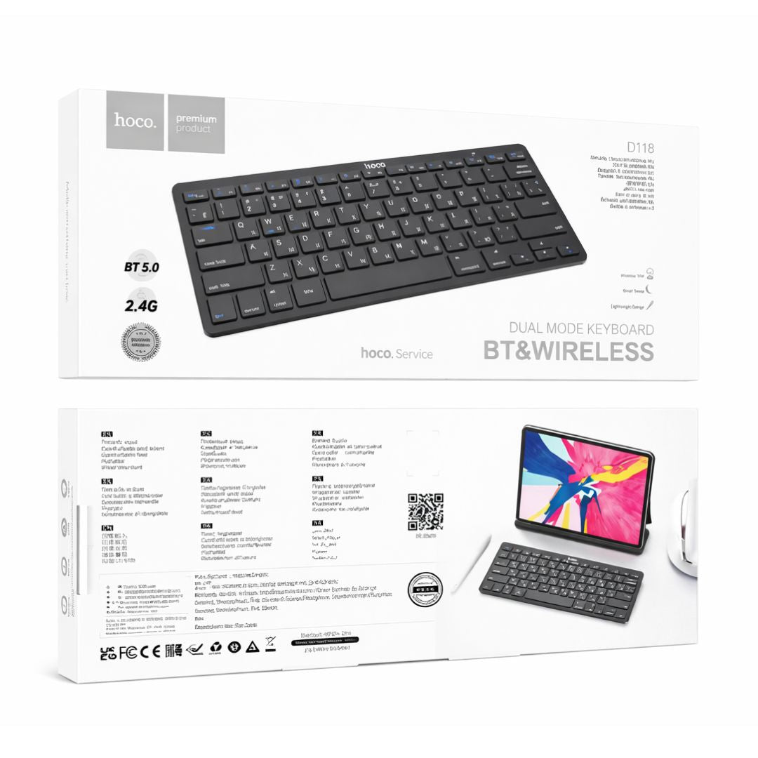 Teclado Inalámbrico Bluetooth Hoco DI18 Recargable con Modo Dual 2.4G para PC Laptop Tablet y Celular