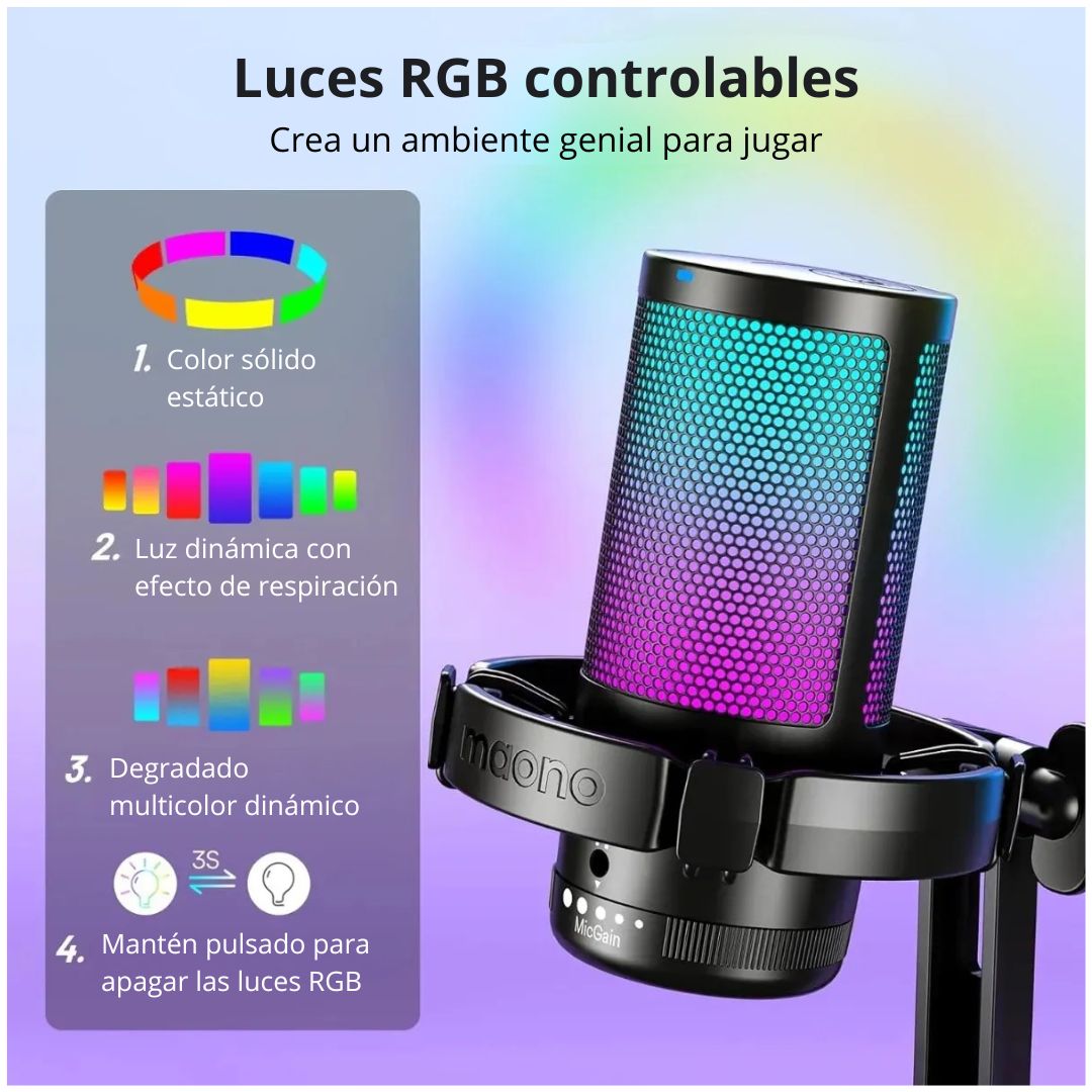 Micrófono Gamer Maono DGM20 USB-C RGB con Cancelación ENC
