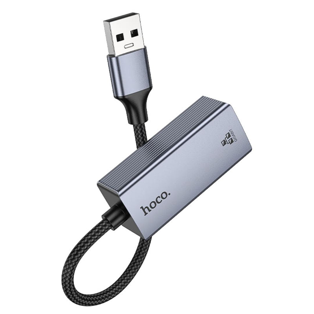 Adaptador USB-A a RJ45 Hoco UA37 Ethernet Gigabit 1000 Mbps para Laptop PC TV y Decodificador