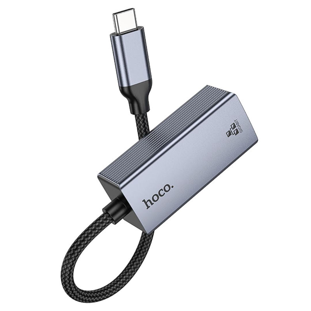 Adaptador Tipo C a RJ45 Hoco UA37 Ethernet Gigabit 1000 Mbps para Laptop, Tablet y Celular