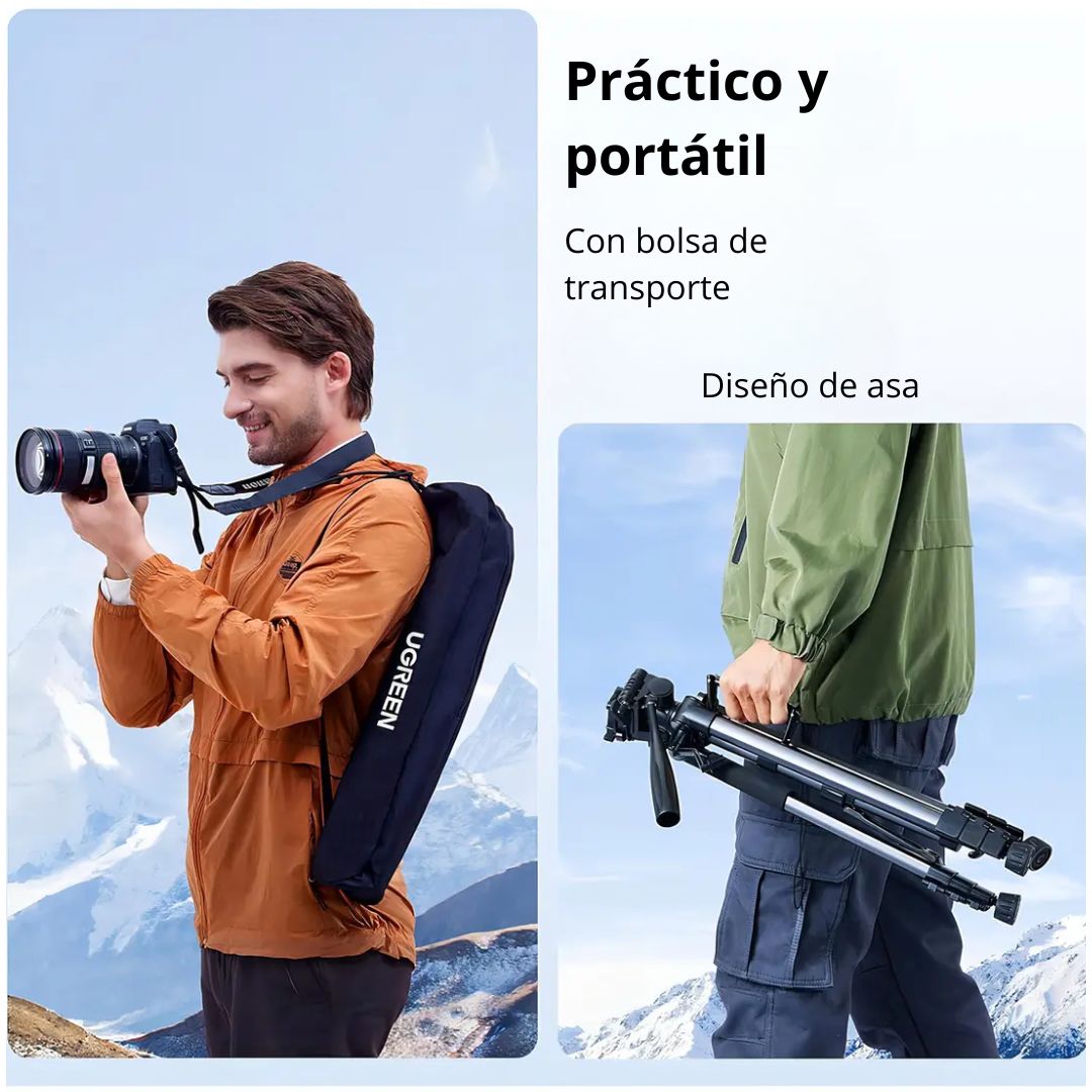 Trípode Profesional UGREEN LP661 175 cm para Cámara Celular Proyector con Cabezal y Estuche