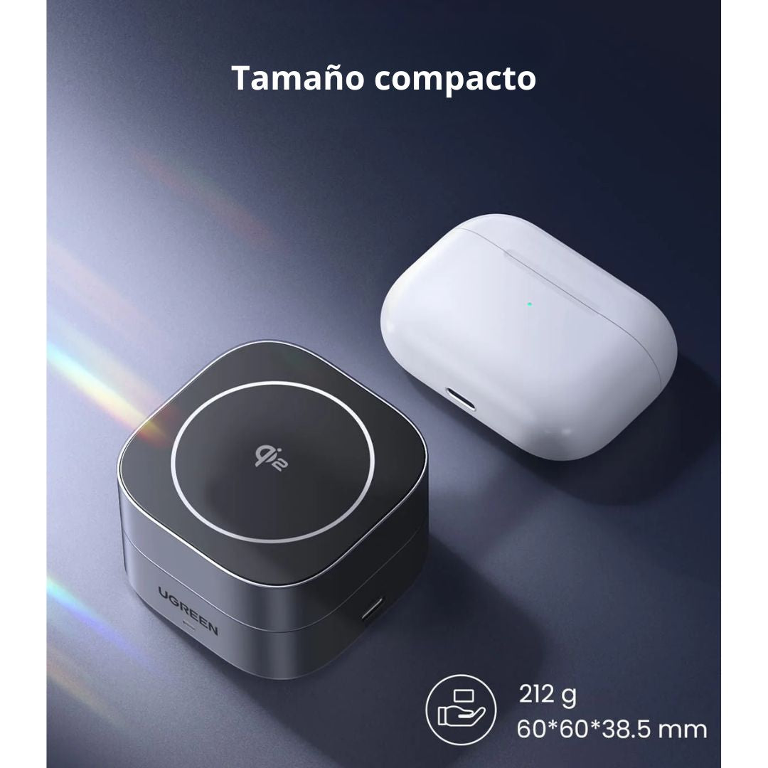 Cargador Inalámbrico Magnético UGREEN W702 Qi2 2 en 1 15W para iPhone AirPods