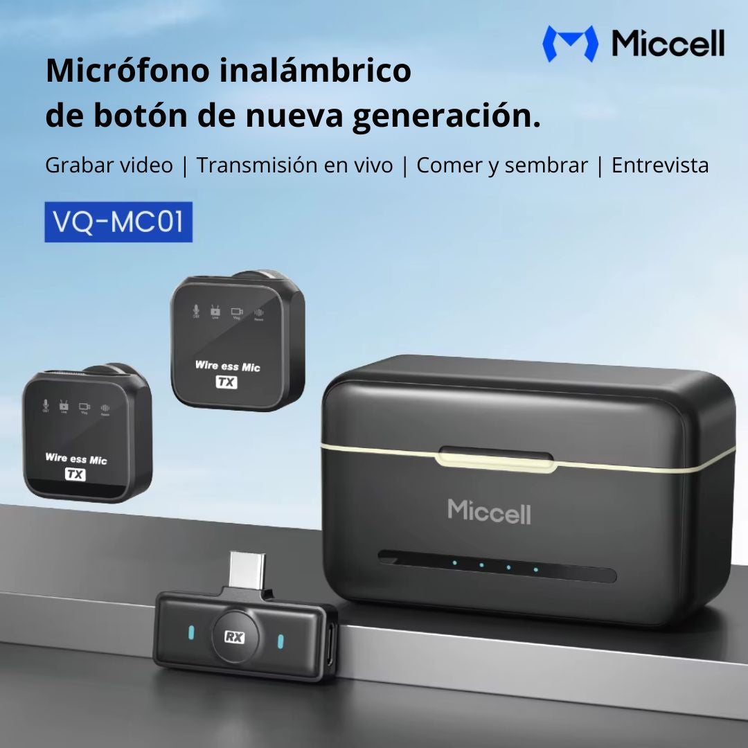 Micrófono Inalámbrico Lavalier para Celular Plug & Play Reducción de Ruido Miccell VQ-MC01