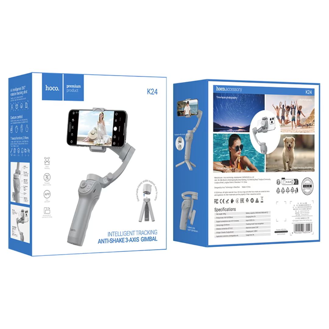 Estabilizador Gimbal Hoco K24 de 3 Ejes con Seguimiento Facial Luz LED y Trípode