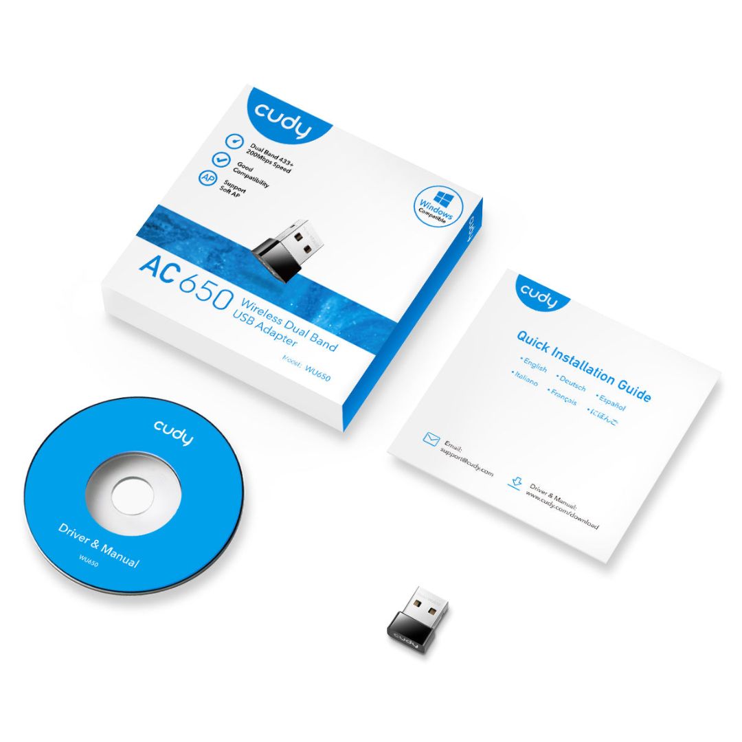 Adaptador USB WiFi Nano Cudy WU650 AC650 Dual Band para PC