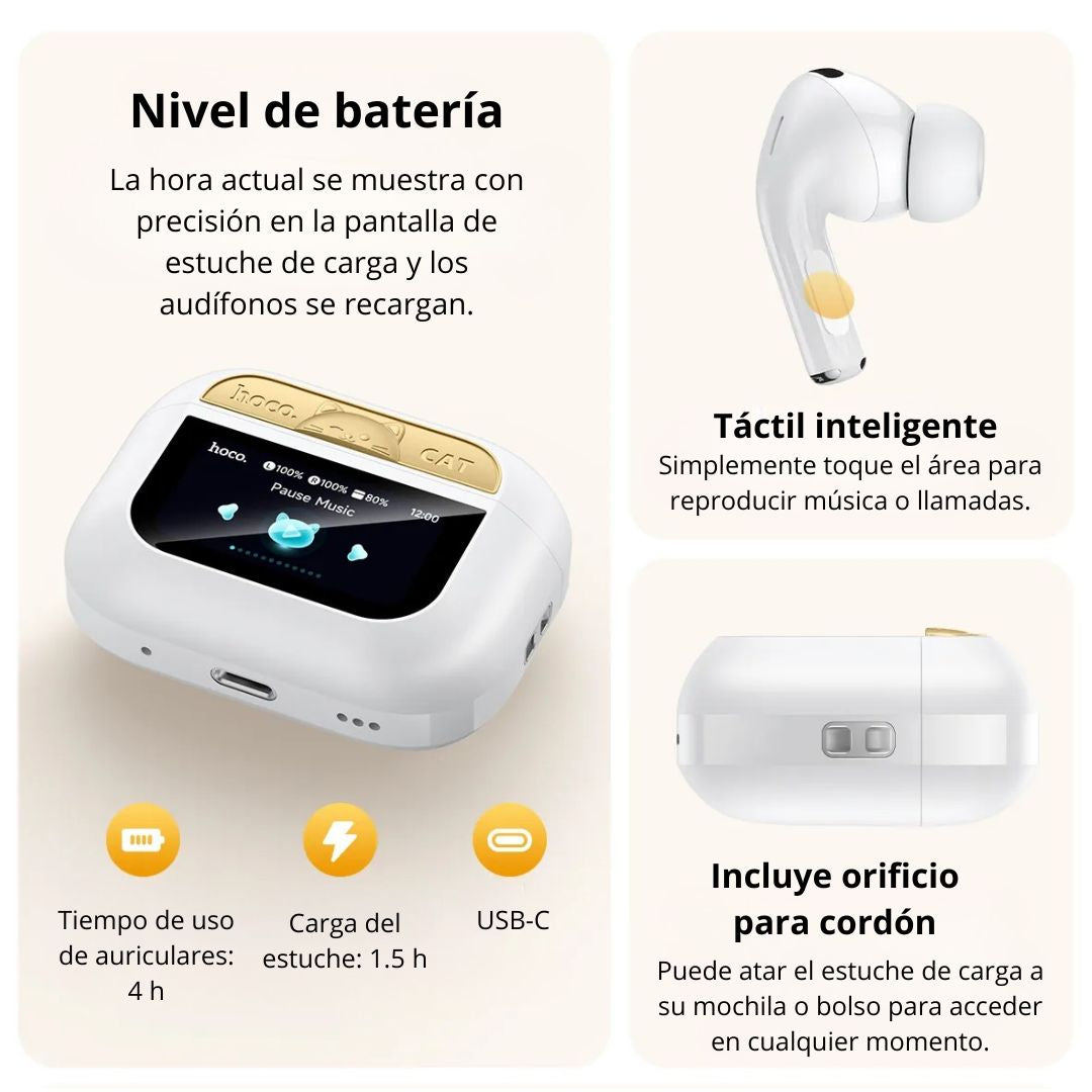 Audífonos Bluetooth Hoco EW88 TWS con ANC, Pantalla Táctil LCD y Bluetooth 5.4