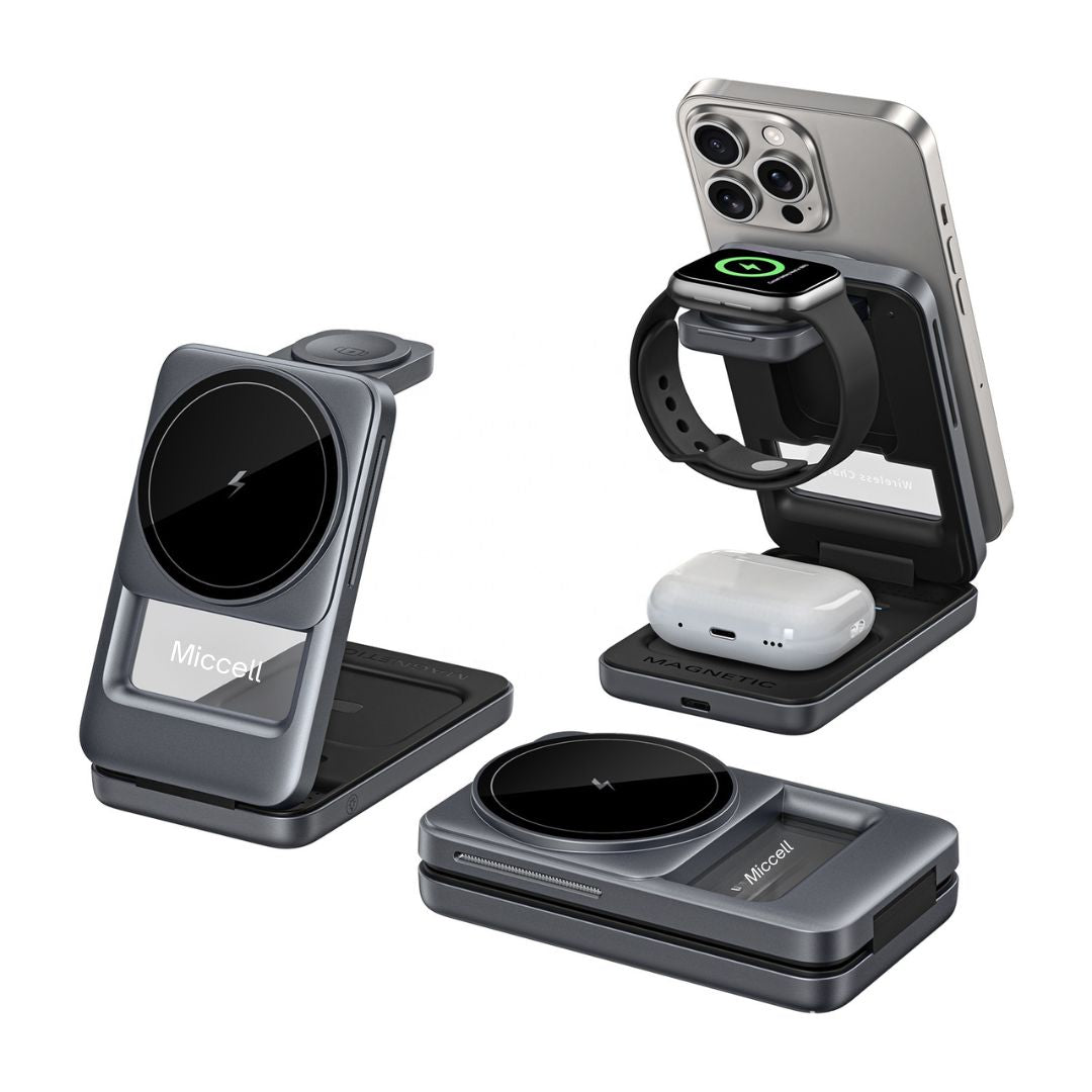 Cargador Inalámbrico Magnético 3 en 1 15W para Celular, Reloj y Auriculares Miccell VQ-W18