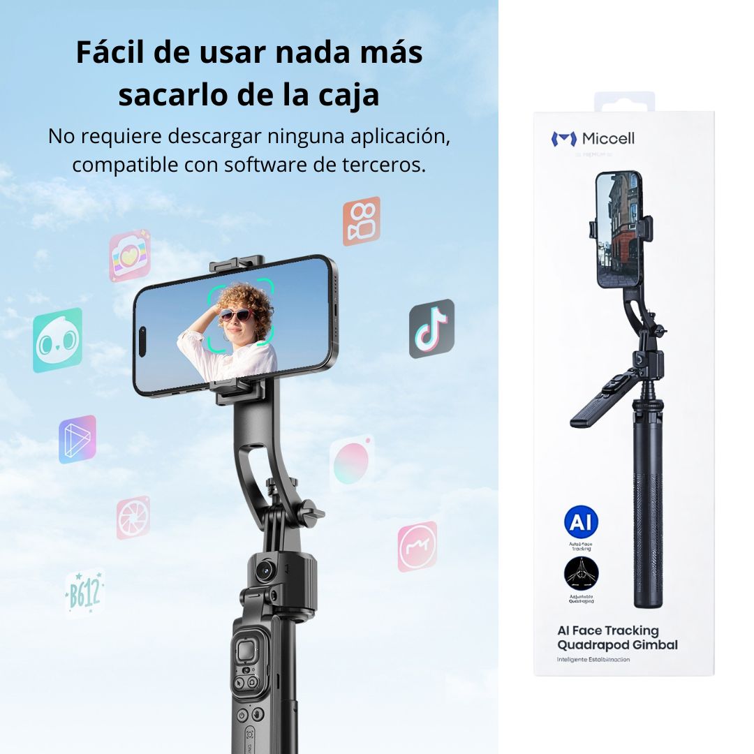 Trípode Inteligente con Seguimiento Facial 360° para Celular con Control Remoto Miccell VQ-MC03