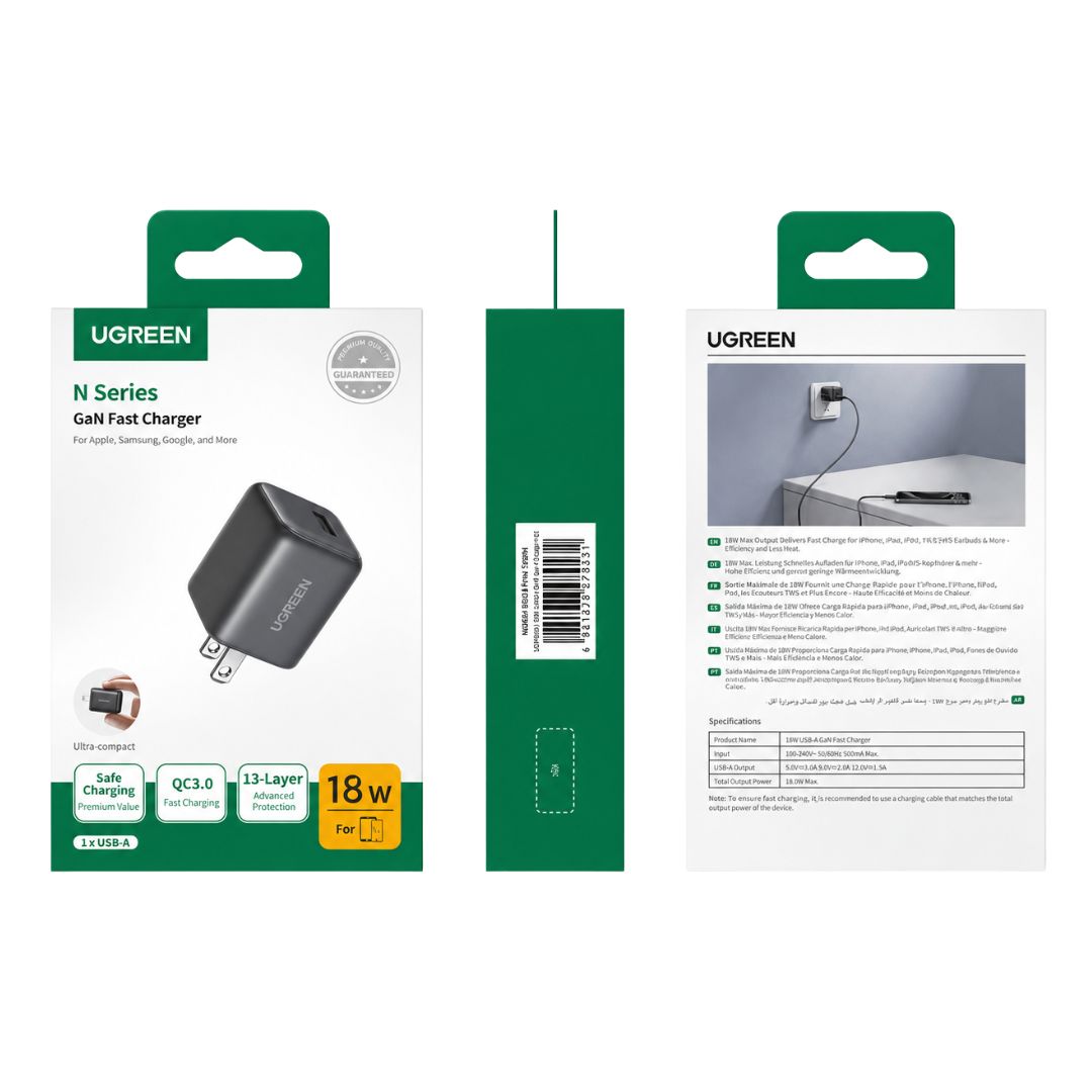 Cargador UGREEN X518 18W USB-A GaN Carga Rápida QC 3.0