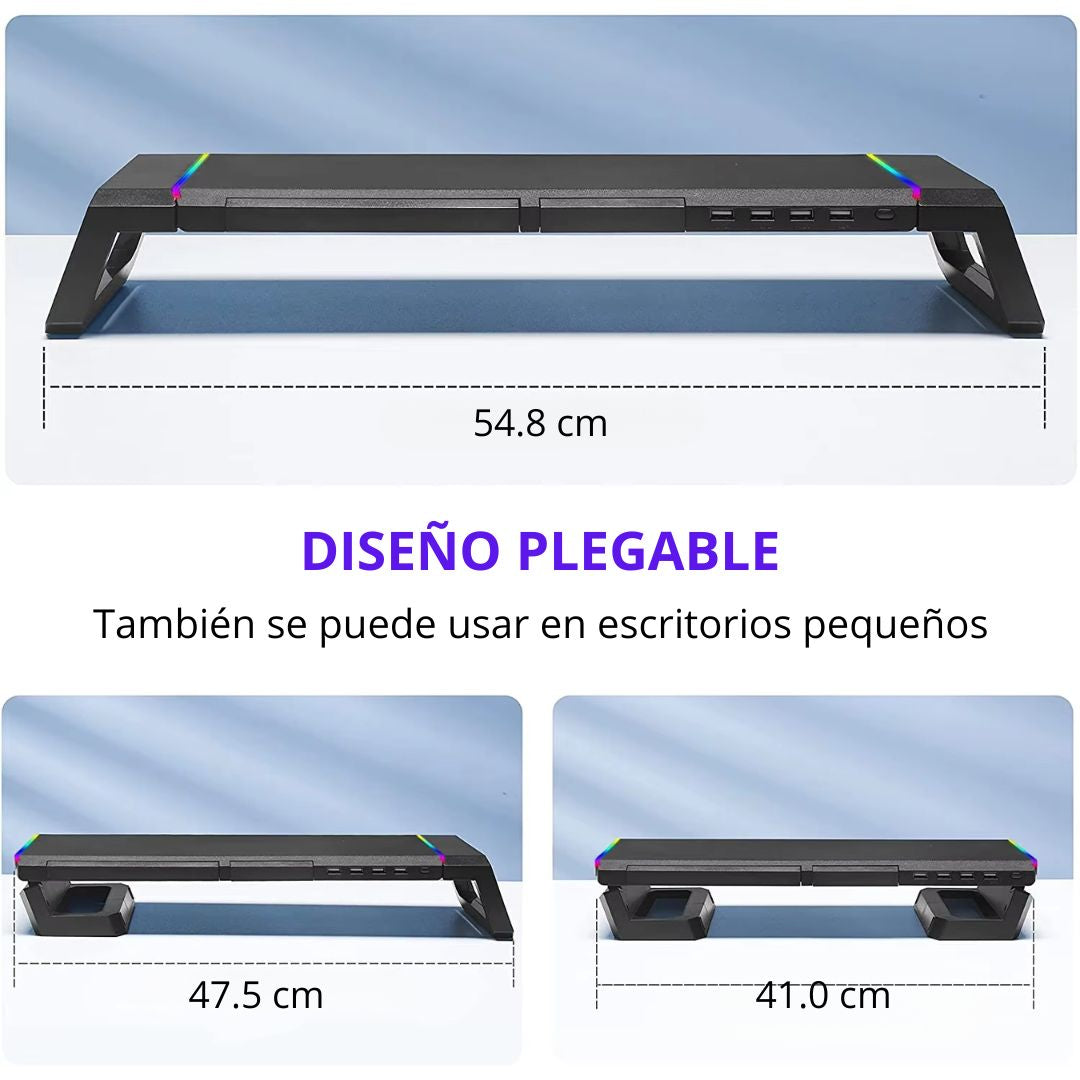 Soporte Elevador para Monitor DN-H641 con Hub USB-C RGB Cajón y Porta Celular