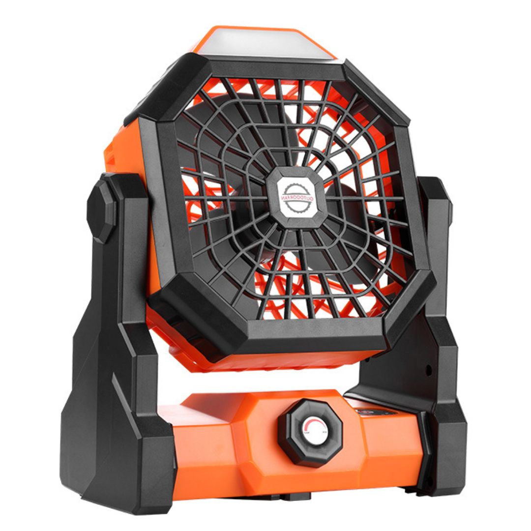 Ventilador Recargable con Luz LED y Gancho para Camping 270°