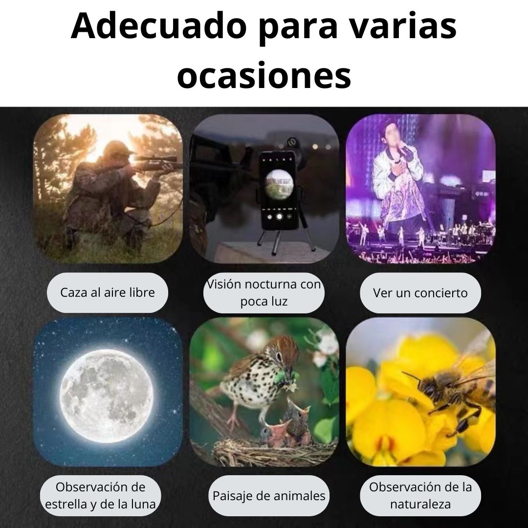 Binoculares 100×100 HD de Largo Alcance con Enfoque Ajustable y Diseño Antideslizante