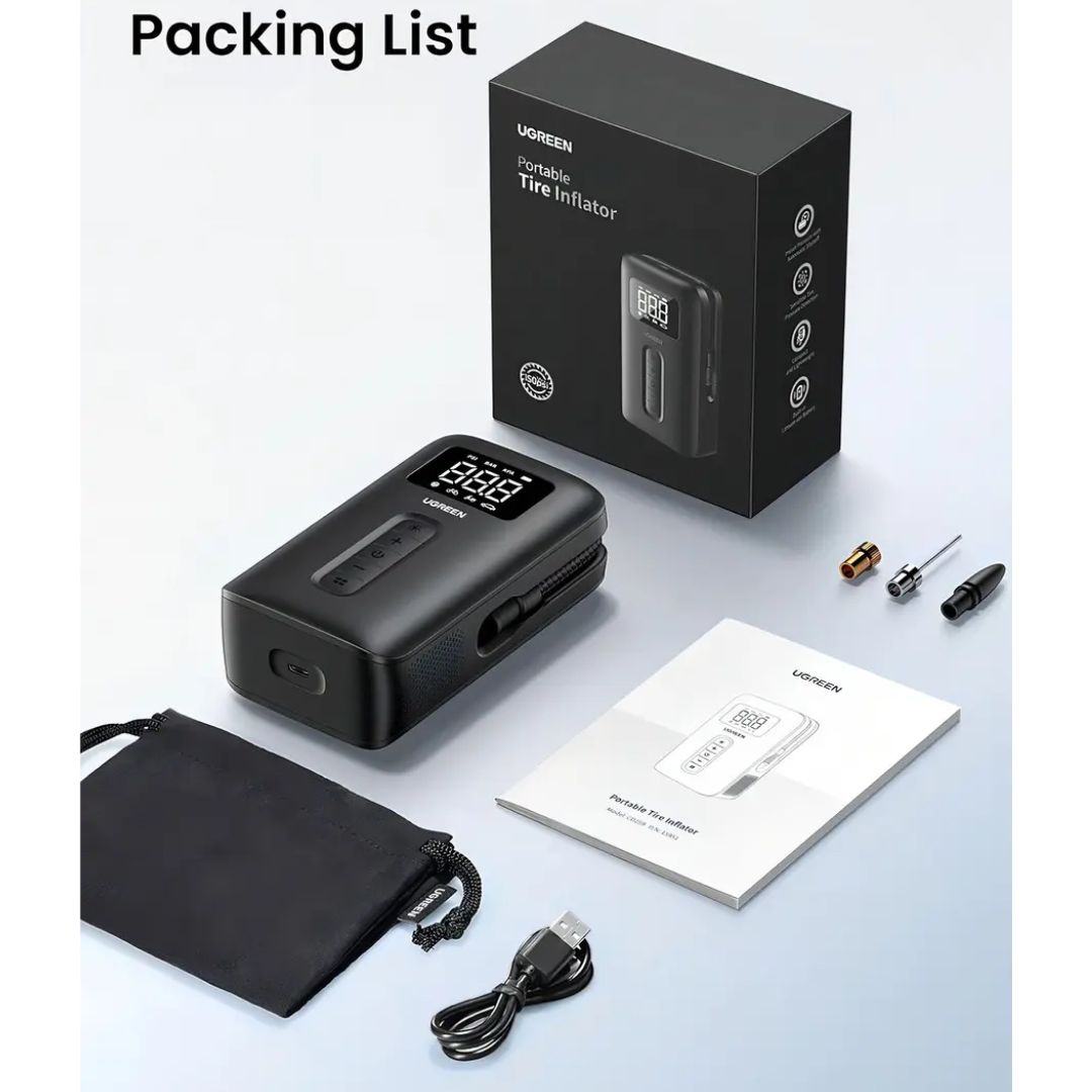 Inflador de Llantas Portátil UGREEN CD259 150 PSI Recargable con Pantalla Digital y Luz LED
