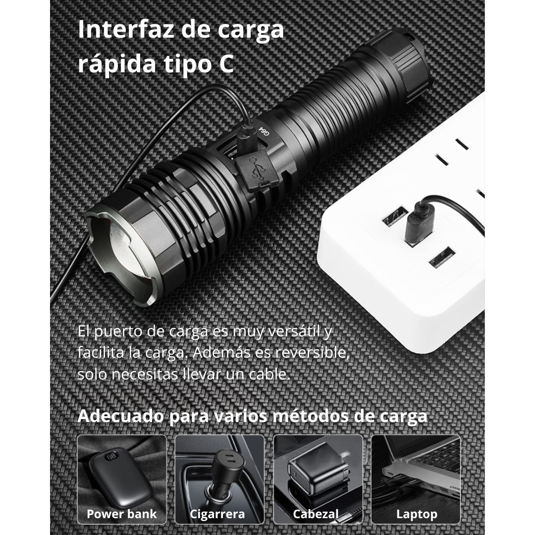 Linterna Recargable Lidimi LD-L1410A con Zoom Telescópico USB Tipo C y Power Bank
