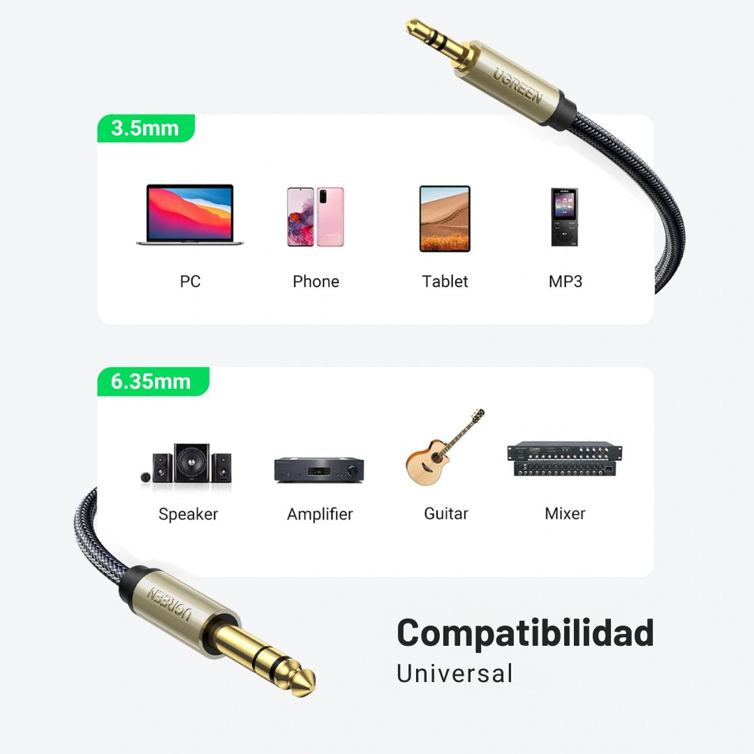 Cable de Audio UGREEN AV127 3.5 mm a 6.35 mm TRS HiFi 5m