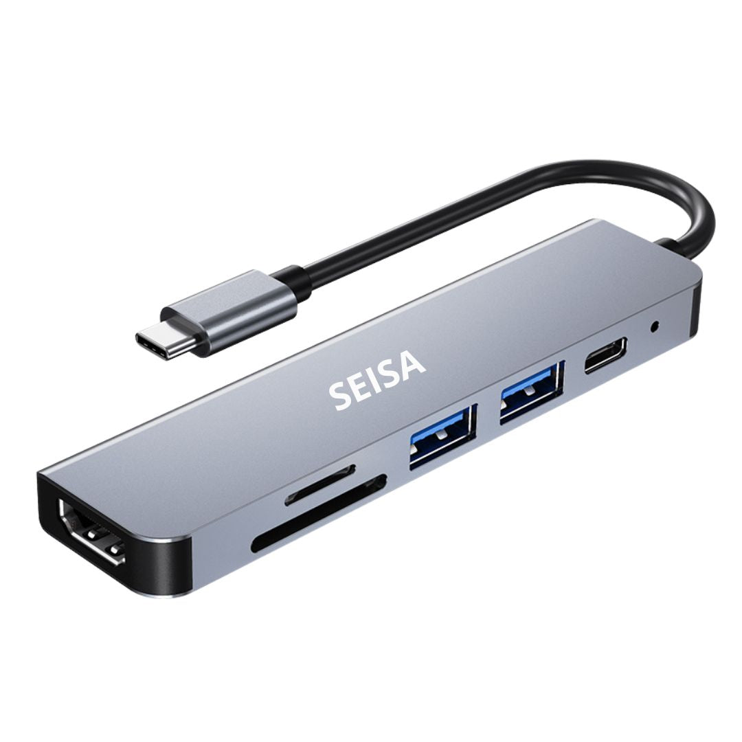Adaptador Hub SEISA 6 en 1 Tipo C a HDMI 4K, USB, SD, TF y Tipo C