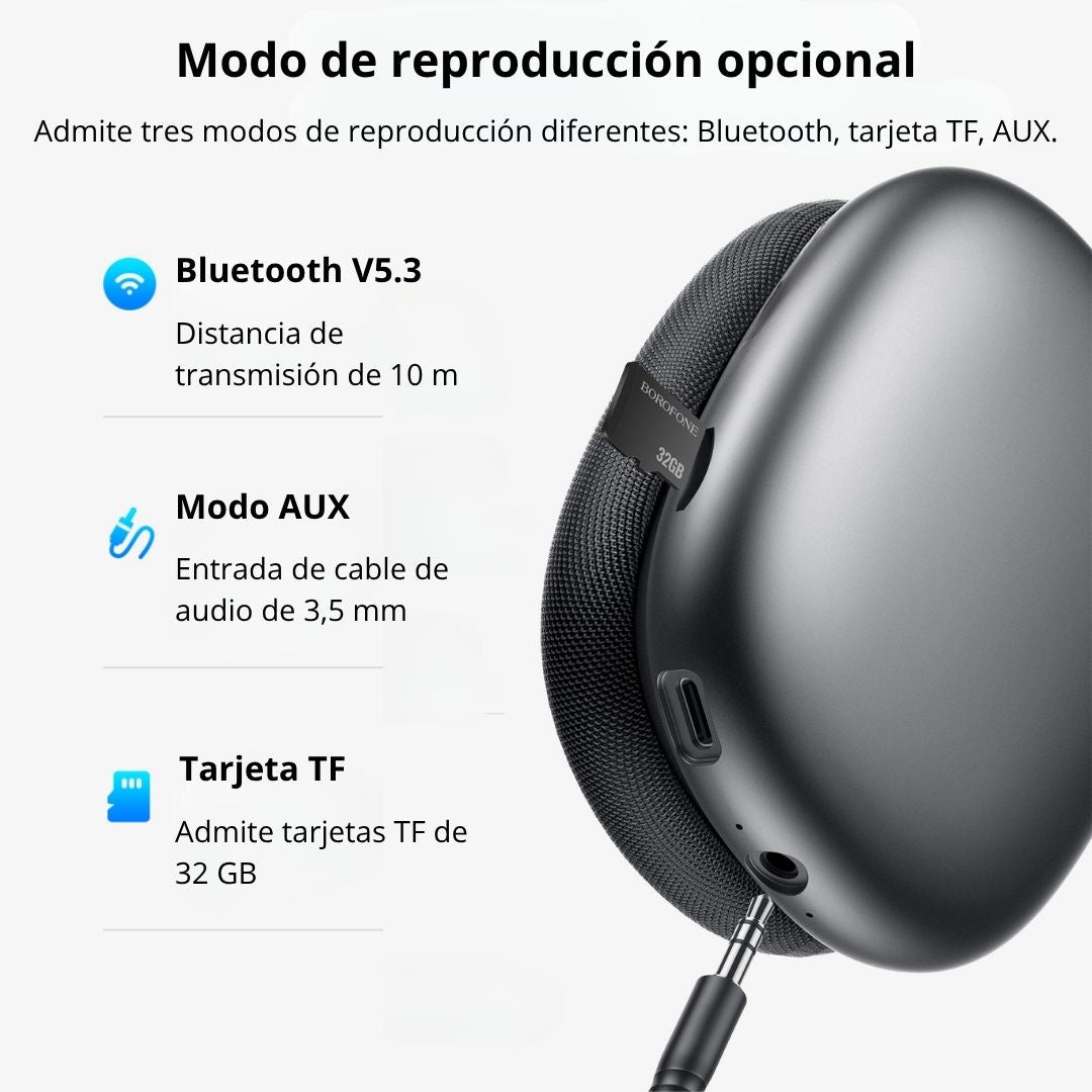 Audífonos Bluetooth 5.3 con Ranura TF y Radio FM – Controles Táctiles, Doble Conexión y Almohadillas Imantadas