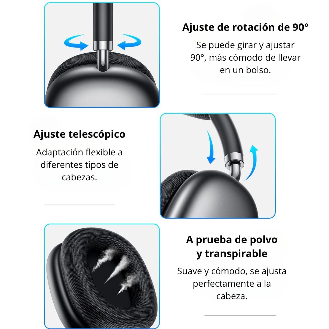 Audífonos Bluetooth 5.3 con Ranura TF y Radio FM – Controles Táctiles, Doble Conexión y Almohadillas Imantadas