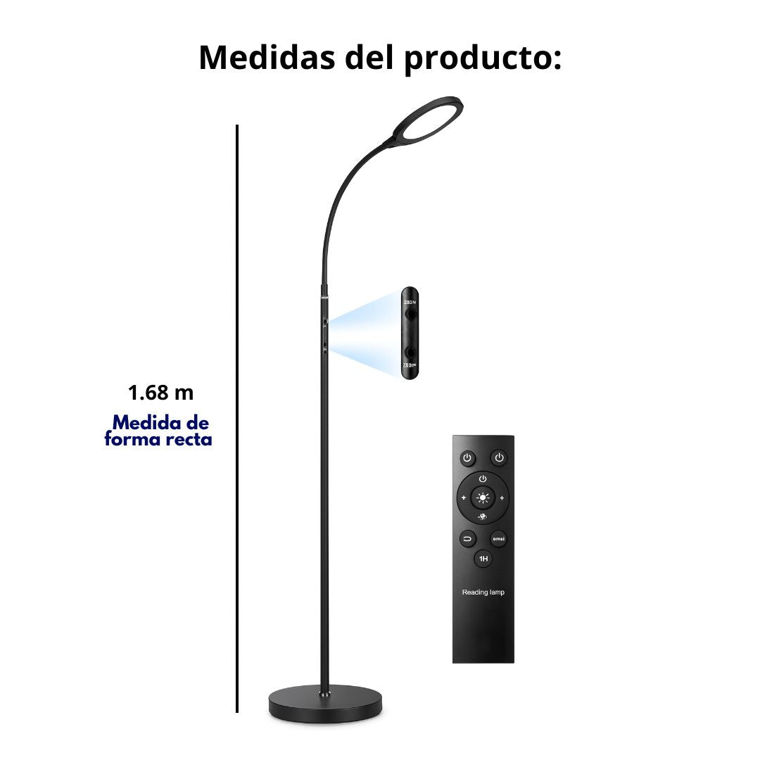 Lámpara de Pie LED Regulable con Control Remoto, Luz Cálida y Fría, Cuello Flexible y Diseño Moderno para Lectura